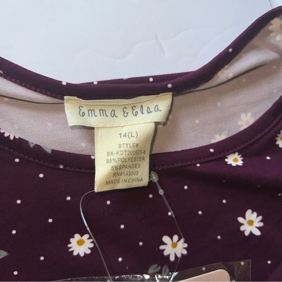 Emma & Elsa Size L 14 Long Sleeve Floral Burgandy Blouse With Hair Clip - Picture 9 of 9